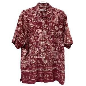 Tommy Bahama IslandZone Silk Blend Red Tropical Batik Print Shirt Mens Large L